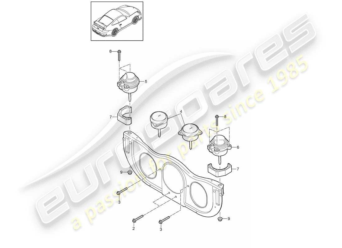 porsche 2007 (997-1 gt3) sospensione motore schema delle parti
