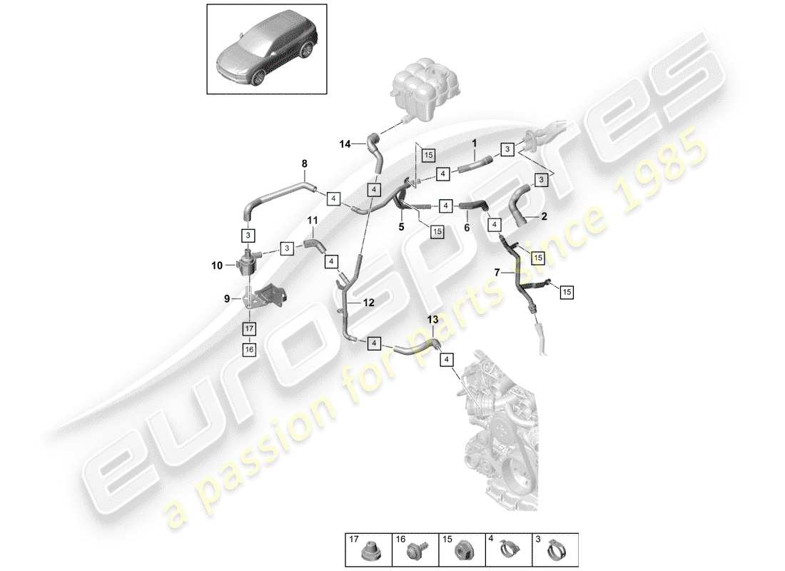 porsche 2020 (cayenne e3 9ya/9yb) diagramma delle parti del riscaldatore