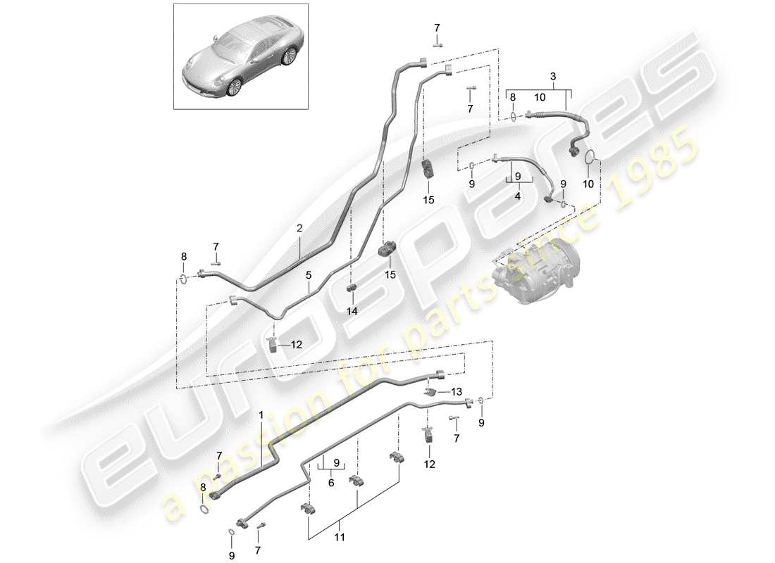 porsche 2017 (991-2) schema delle parti della linea del refrigerante