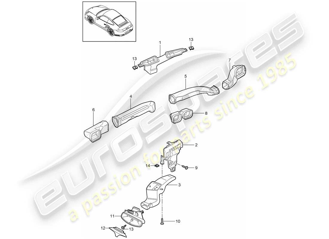 porsche 2013 (997-2 turbo / gt2 rs) distributore d'aria schema delle parti