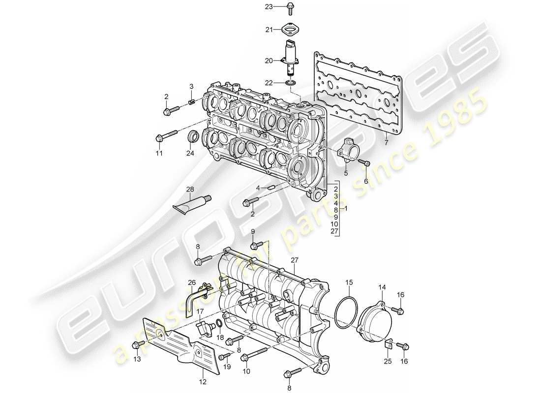 porsche 2007 (997-1 gt3) alloggio albero a camme diagramma delle parti