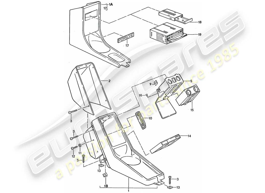 porsche 1988 (911) console centrale diagramma delle parti