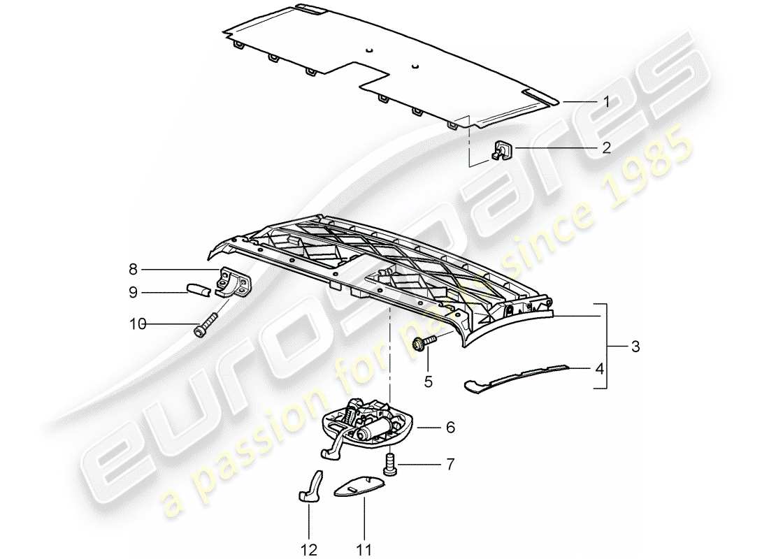 porsche 2003 (996) telaio superiore - telaio del tetto - catch diagramma delle parti