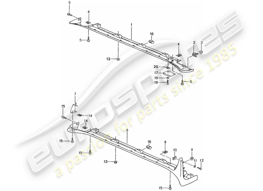 porsche 1995 (993) copertura rivestimento - soglia diagramma delle parti