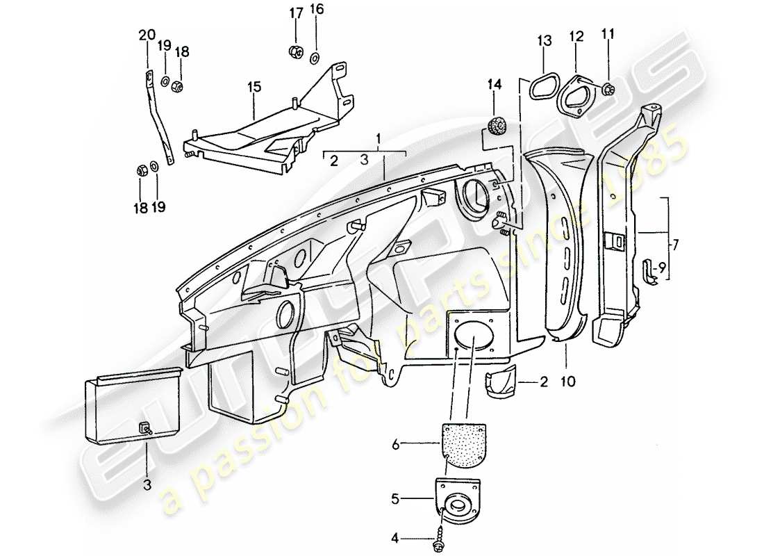 porsche 1994 (993) alloggiamento della ruota diagramma delle parti