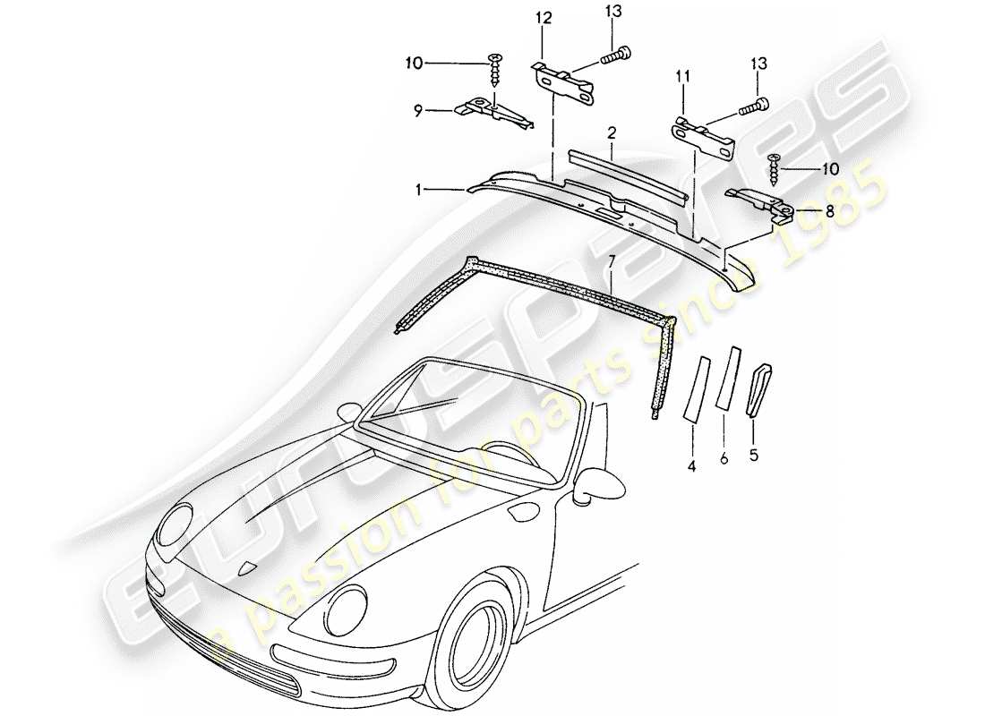 porsche 1994 (993) telaio parabrezza - accessori diagramma delle parti