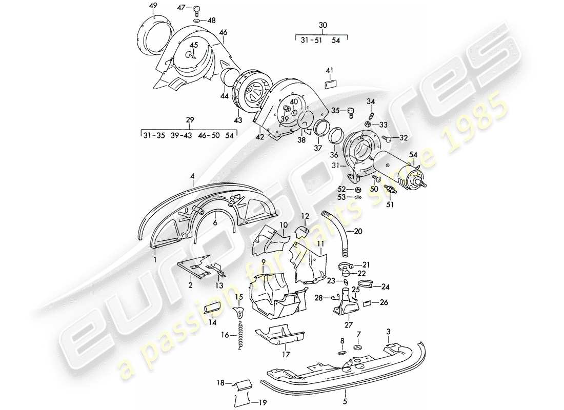 porsche 1963 (356b/356c) diagramma delle parti del raffreddamento ad aria