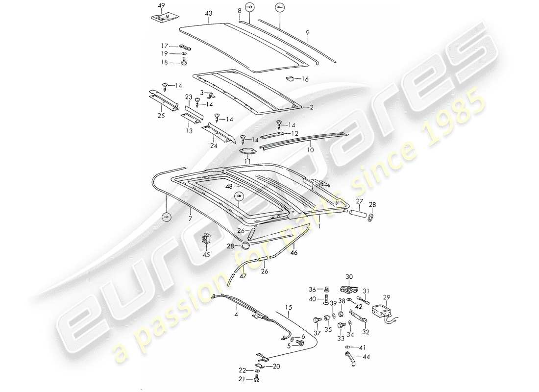 porsche 1973 (911) tetto apribile - elettrico diagramma delle parti