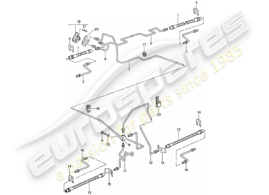 porsche 1990 (964) linea freno - assale anteriore - sottoscocca - assale posteriore schema parte