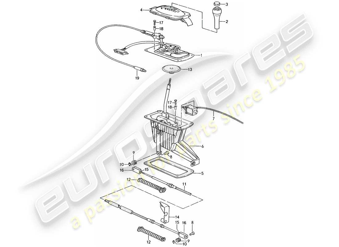 porsche 1998 (993) leva selettrice - tiptronic diagramma delle parti