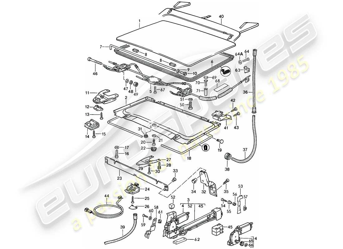 porsche 1988 (944) tetto sollevabile diagramma delle parti