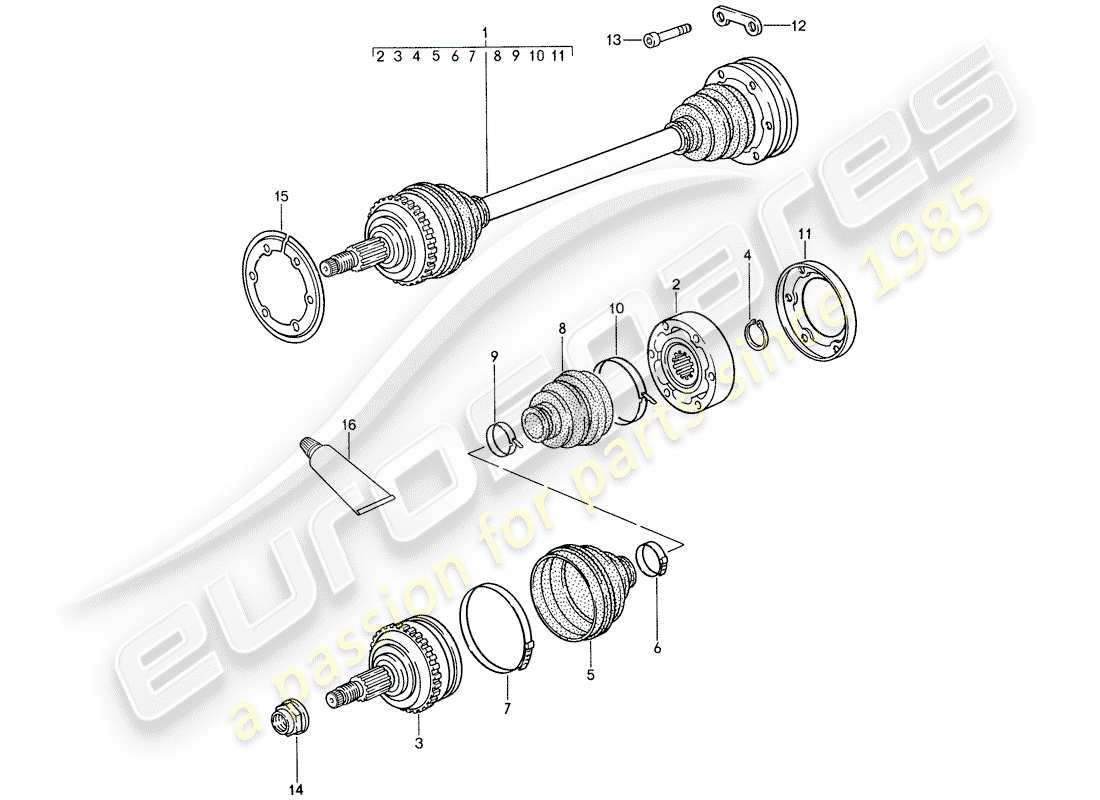 porsche 1987 (959) albero di trasmissione diagramma delle parti