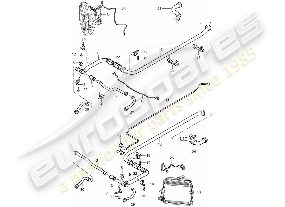porsche 2009 997-2 turbo / gt2 raffreddamento ad acqua 2 diagramma delle parti