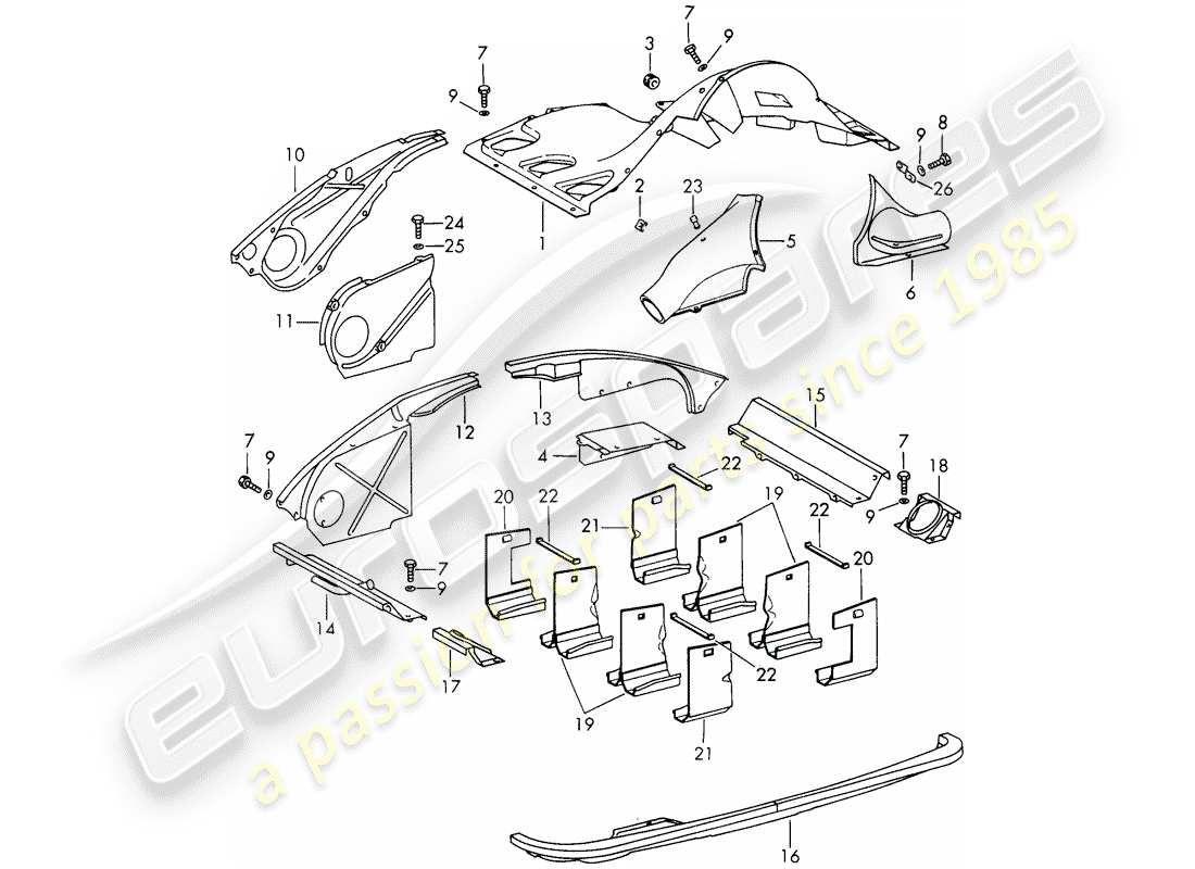 porsche 1966 (911/912) condotto aria e copertura motore schema delle parti