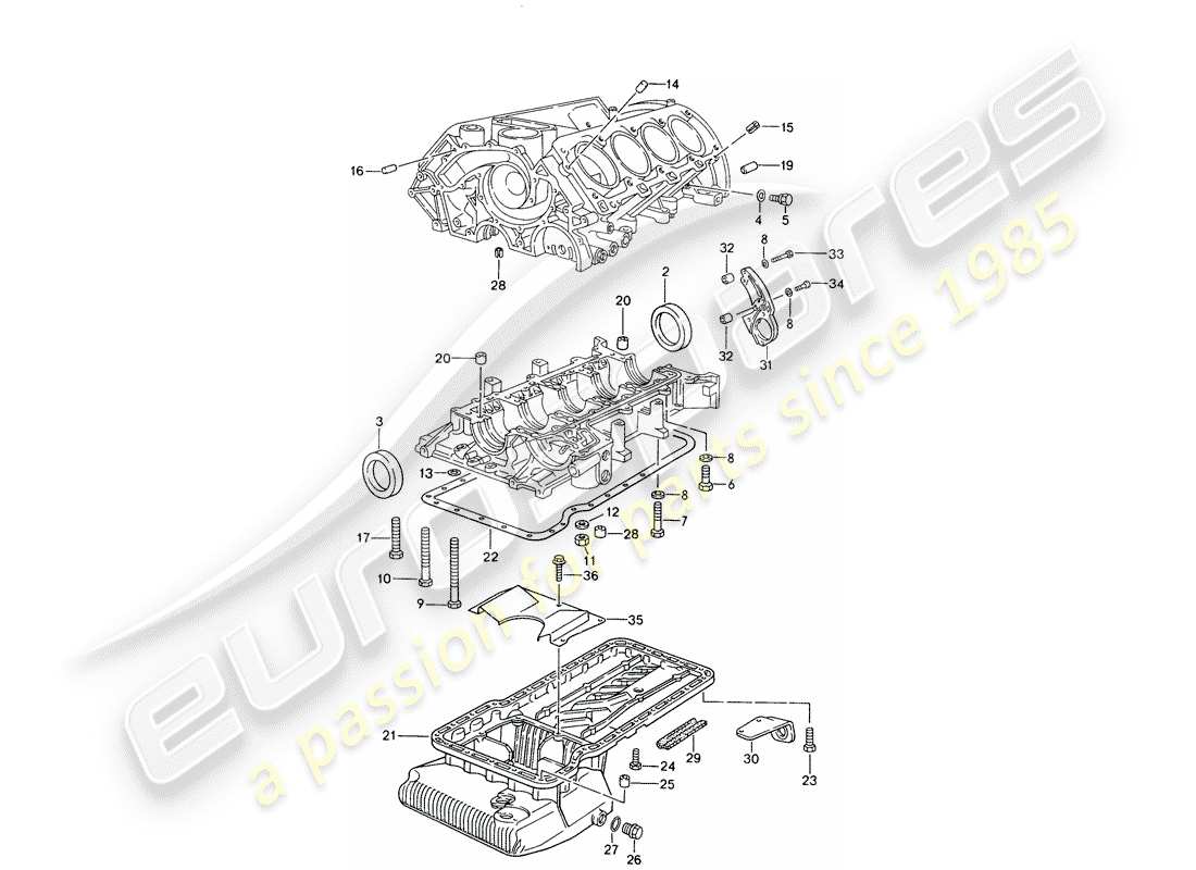 porsche 1994 (928) basamento - parti singole - set di riparazione per manutenzione - vedi illustrazione: esploso delle parti