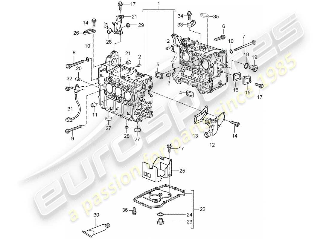 porsche 2008 (987 boxster) schema delle parti del basamento