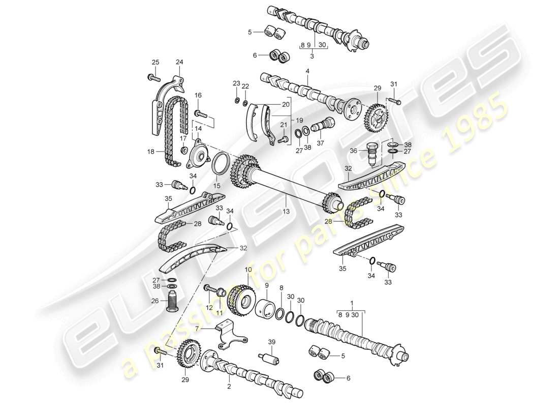 porsche 1998 (986 boxster) catena di distribuzione dell'albero a camme diagramma delle parti