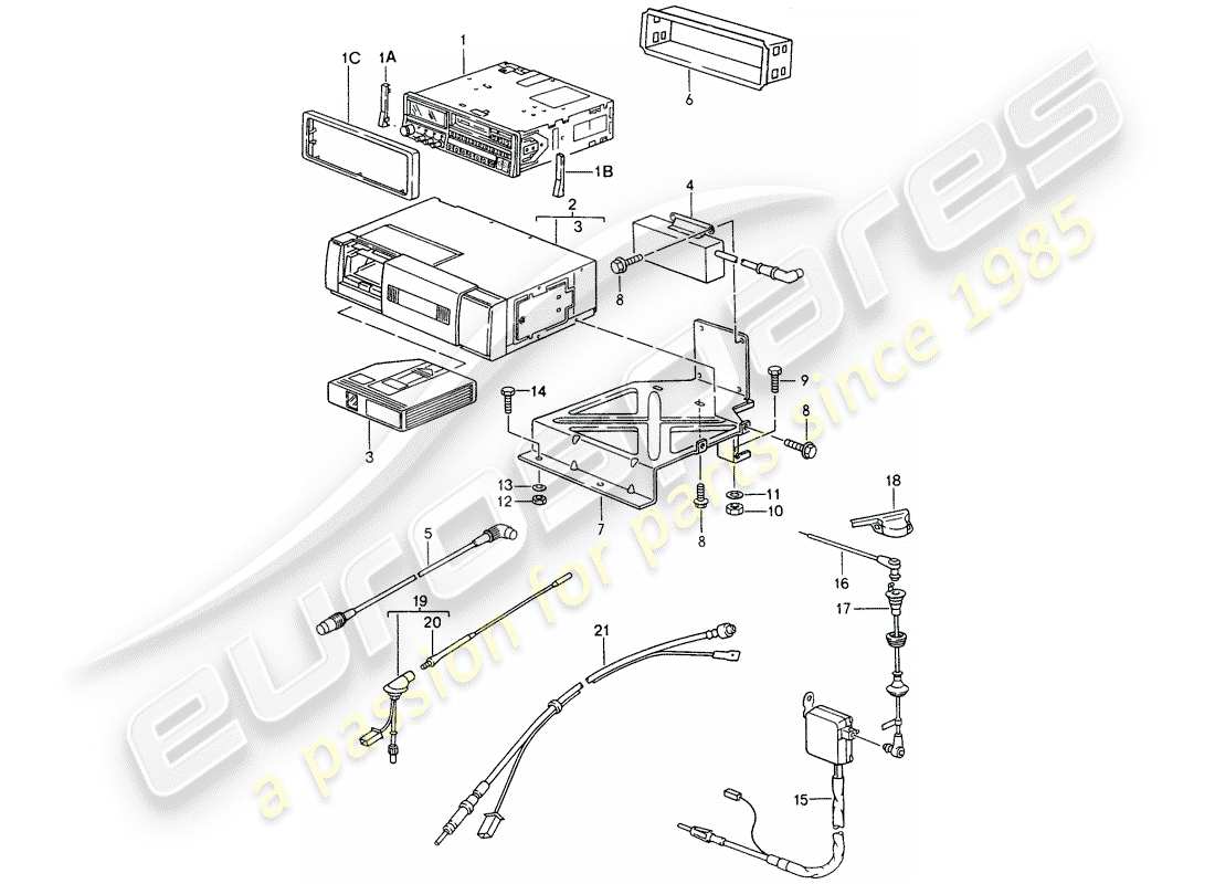 porsche 1992 (968) gruppo radio - cambiatore cd diagramma delle parti
