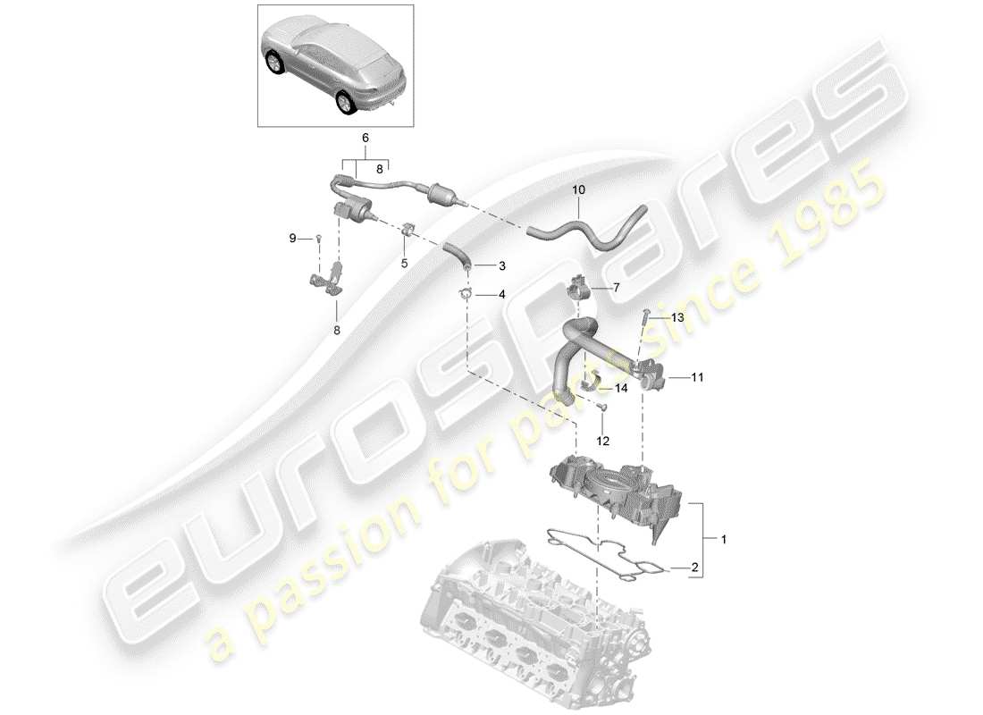 porsche 2016 (macan) schema delle parti del separatore olio