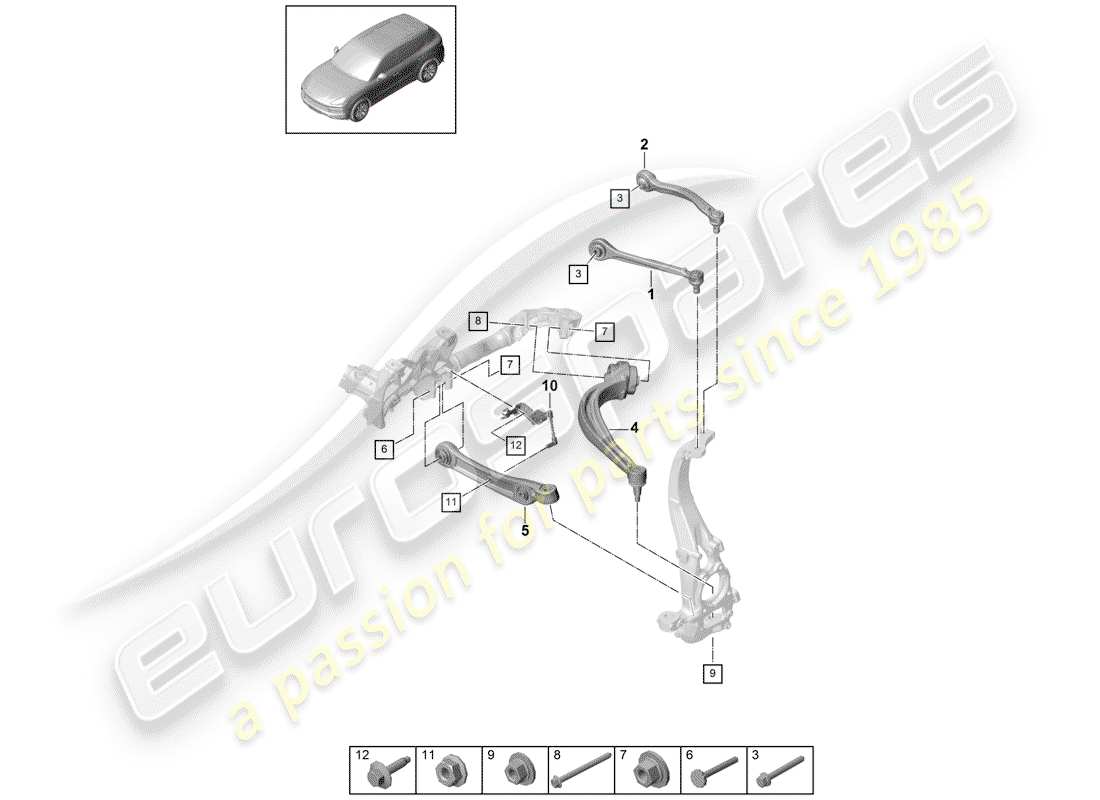 porsche 2019 (cayenne e3 9ya/9yb) braccio di controllo della traccia diagramma delle parti