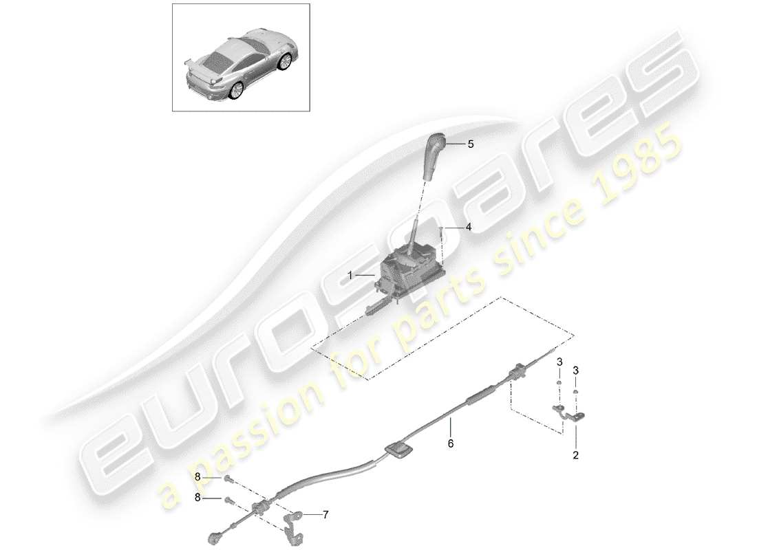 porsche 991 turbo (2019) leva del selettore schema delle parti