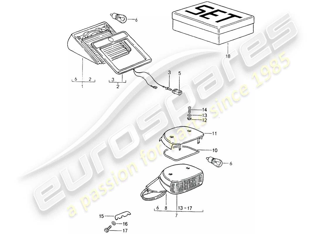 porsche 1990 (964) luce stop aggiuntiva schema delle parti