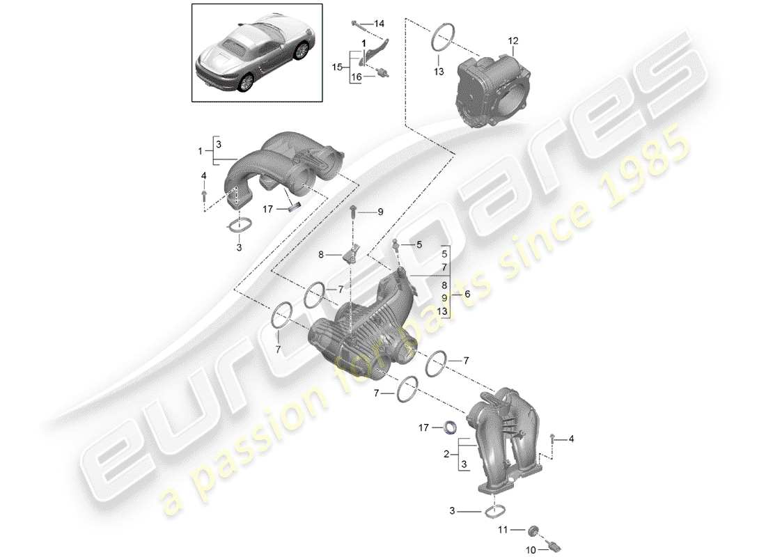 porsche 2018 (718 boxster) distributore aria aspirata schema delle parti