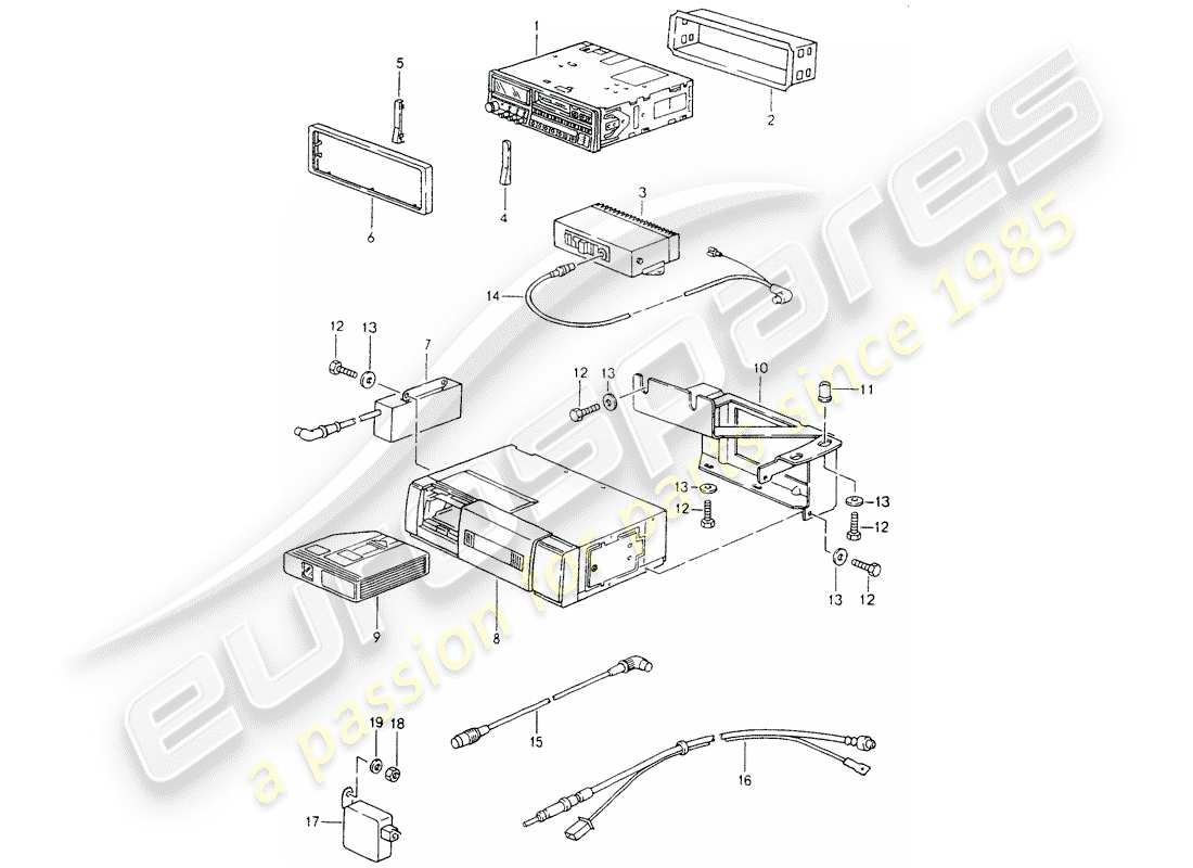 porsche 1992 (964) unità radio - parti di installazione diagramma delle parti