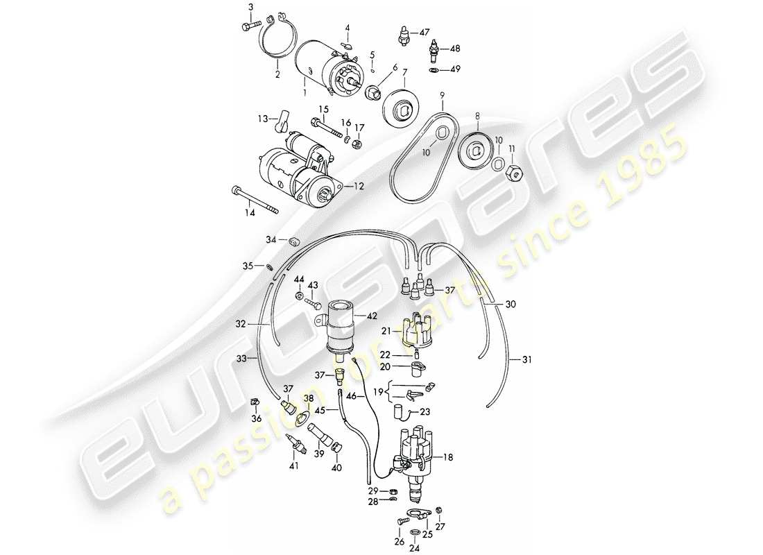 porsche 1966 (911/912) elettrica del motore diagramma delle parti