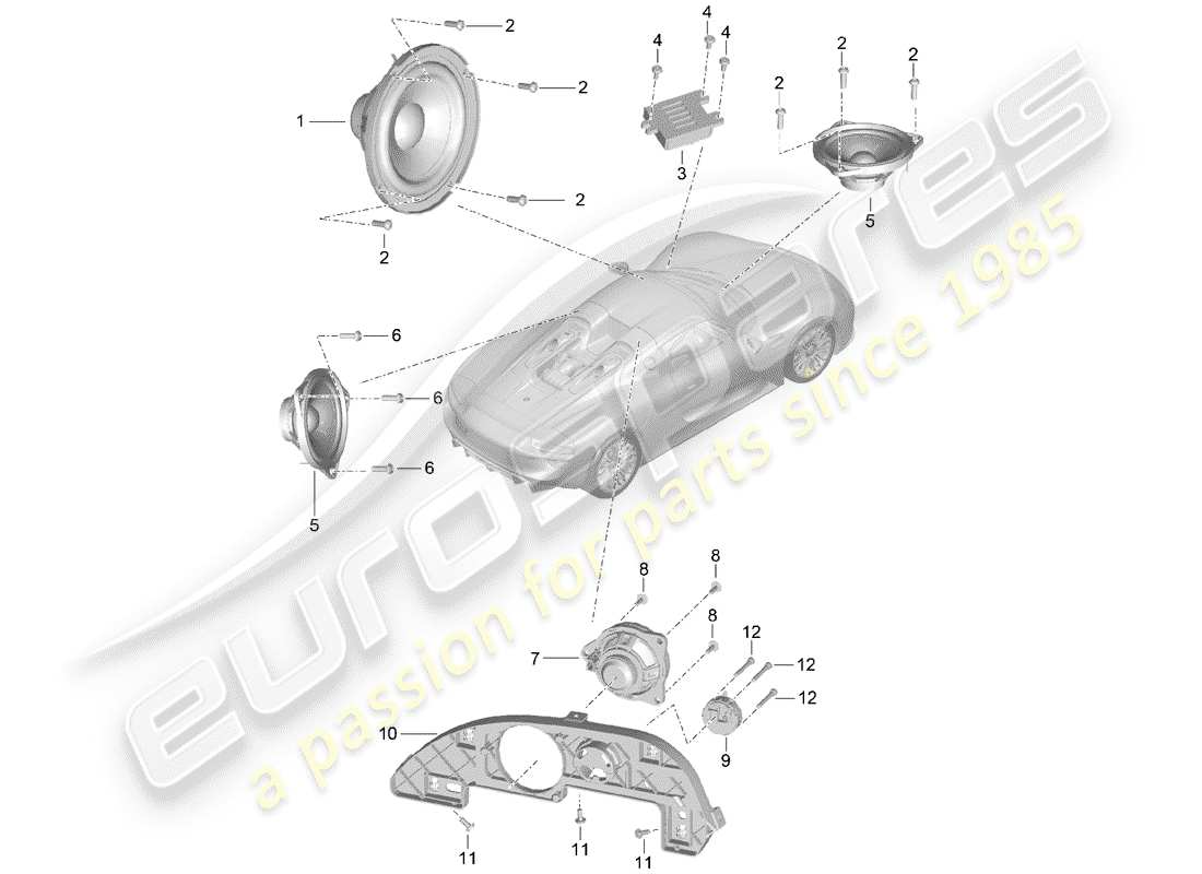porsche 2015 (918 spyder) altoparlante schema delle parti