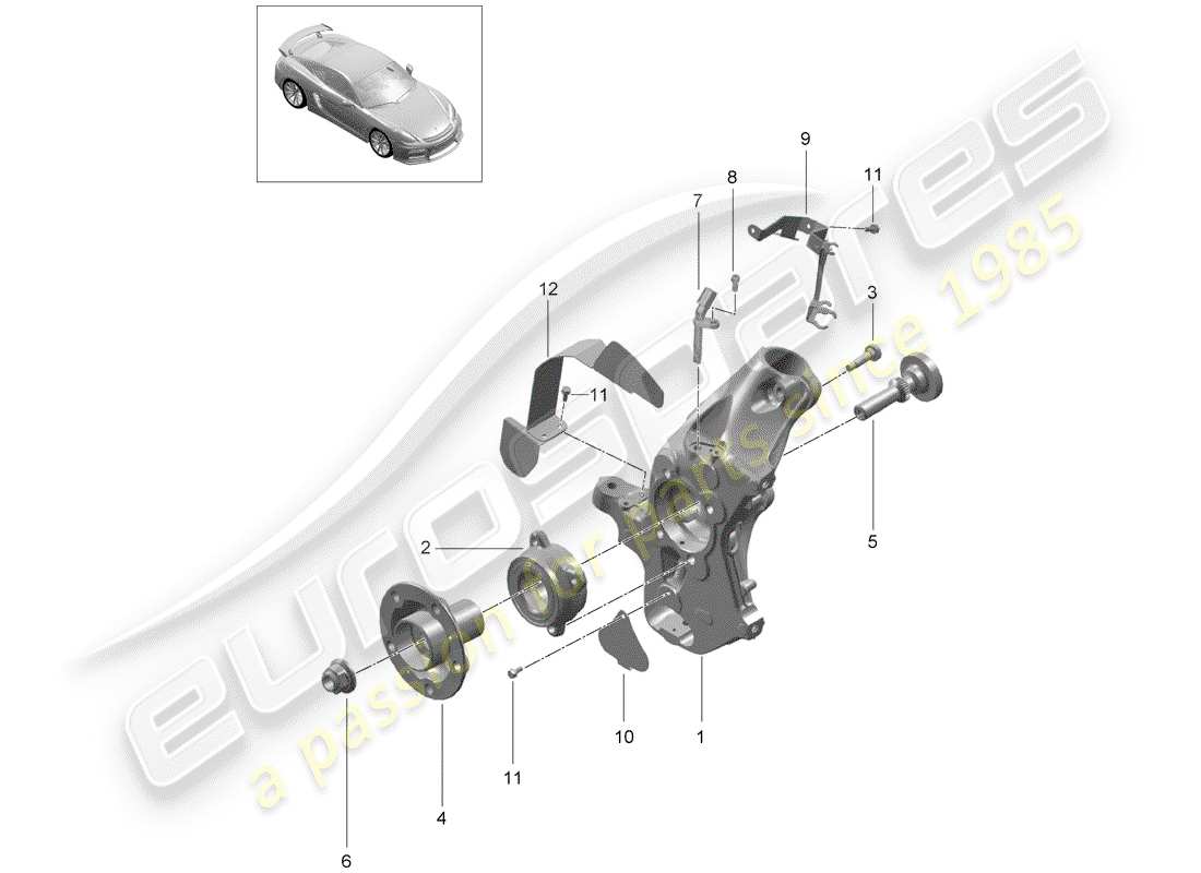 porsche 2016 (981 cayman gt4) schema delle parti portaruota