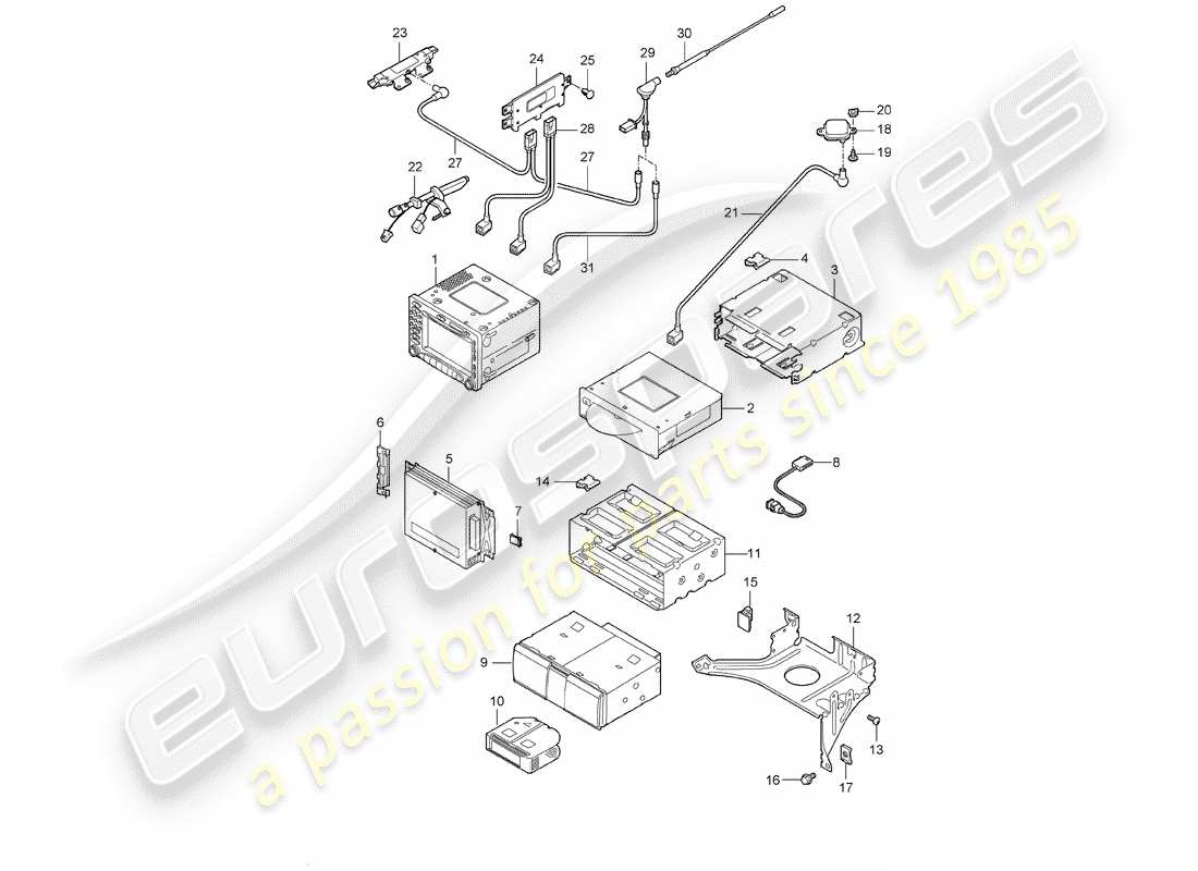 porsche 2008 (987 boxster) schema delle parti dell'unità radio