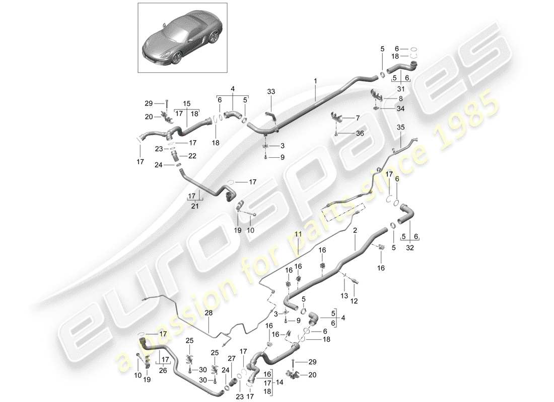 porsche 2015 (981 boxster) raffreddamento ad acqua 1 diagramma delle parti