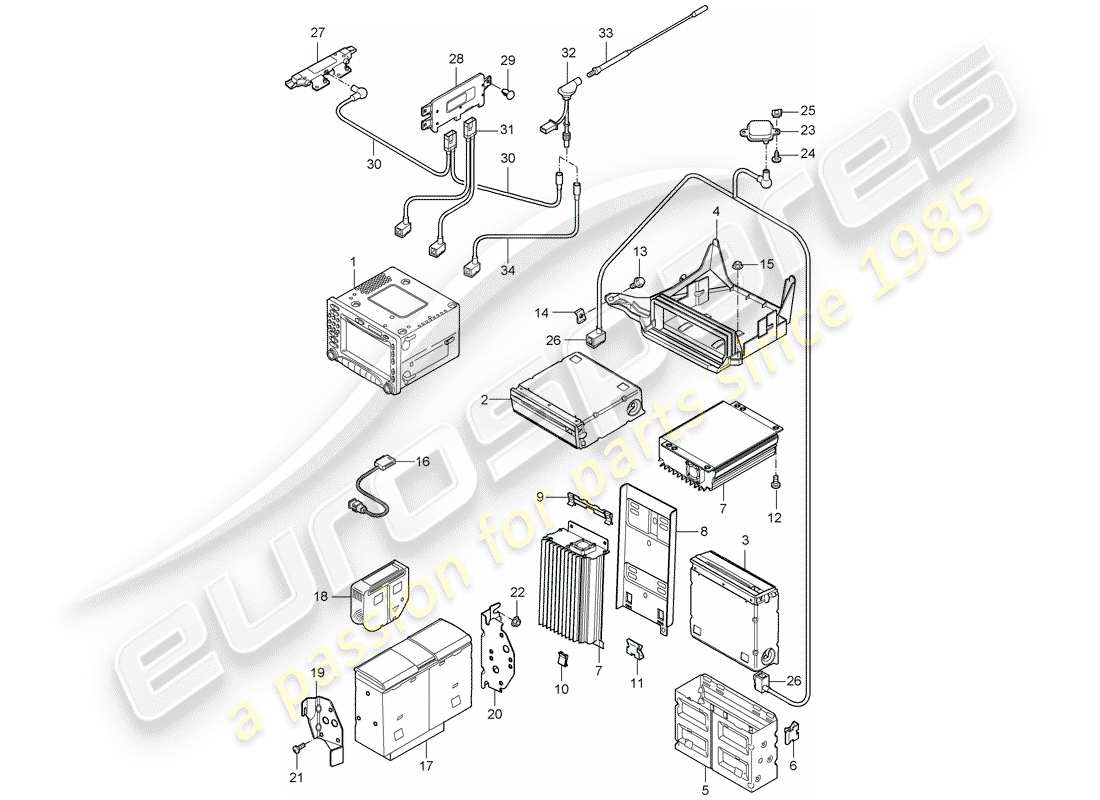 porsche 2009 997-2 turbo / gt2 schema delle parti dell'unità radio