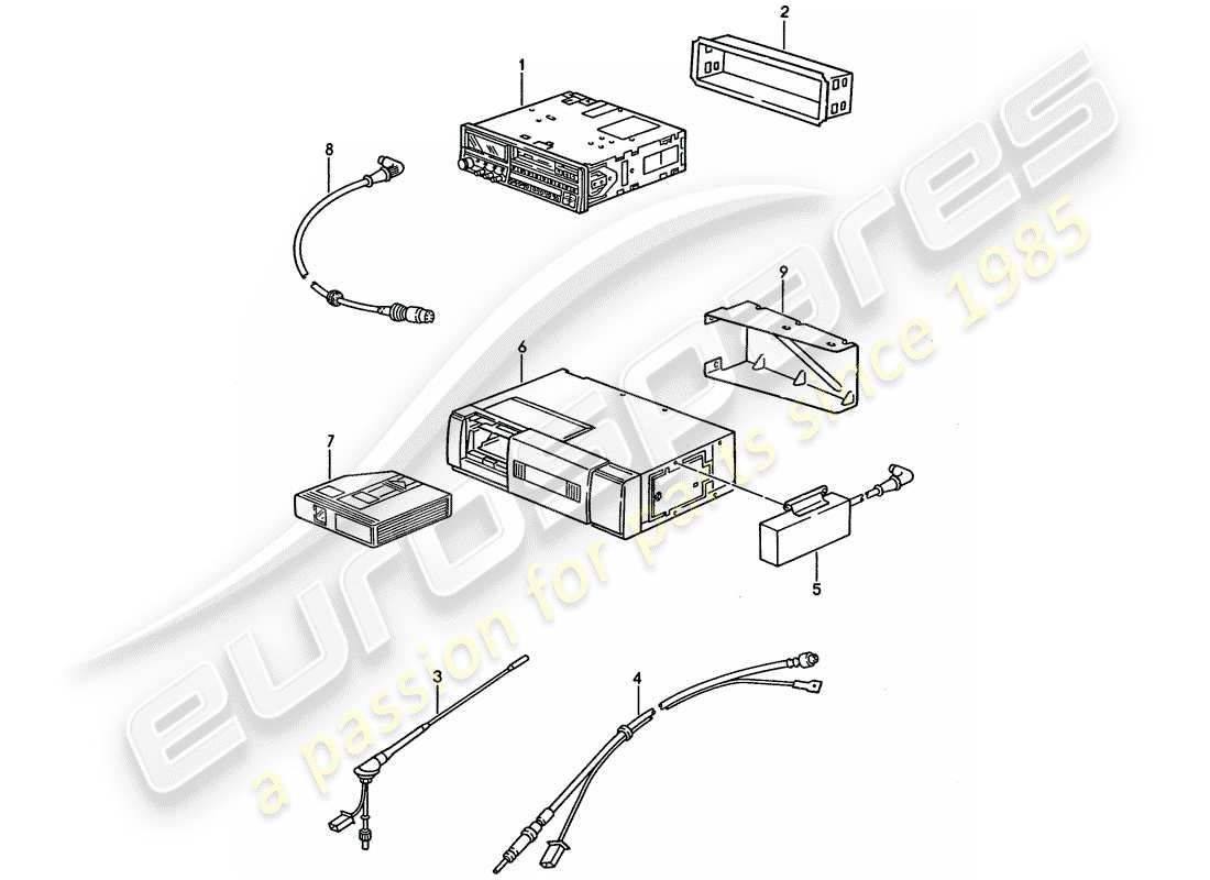 porsche 1994 (928) unità radio - parti di installazione diagramma delle parti
