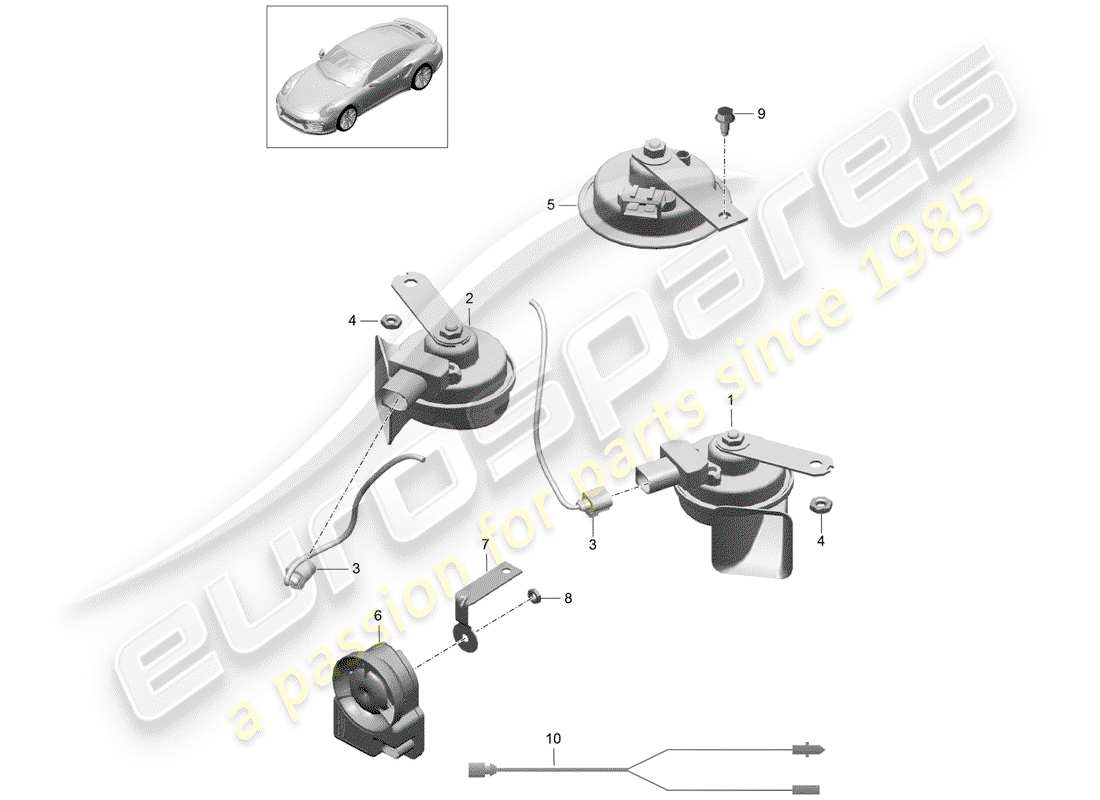 porsche 2015 (991-1 turbo) diagramma delle parti del corno della fanfara