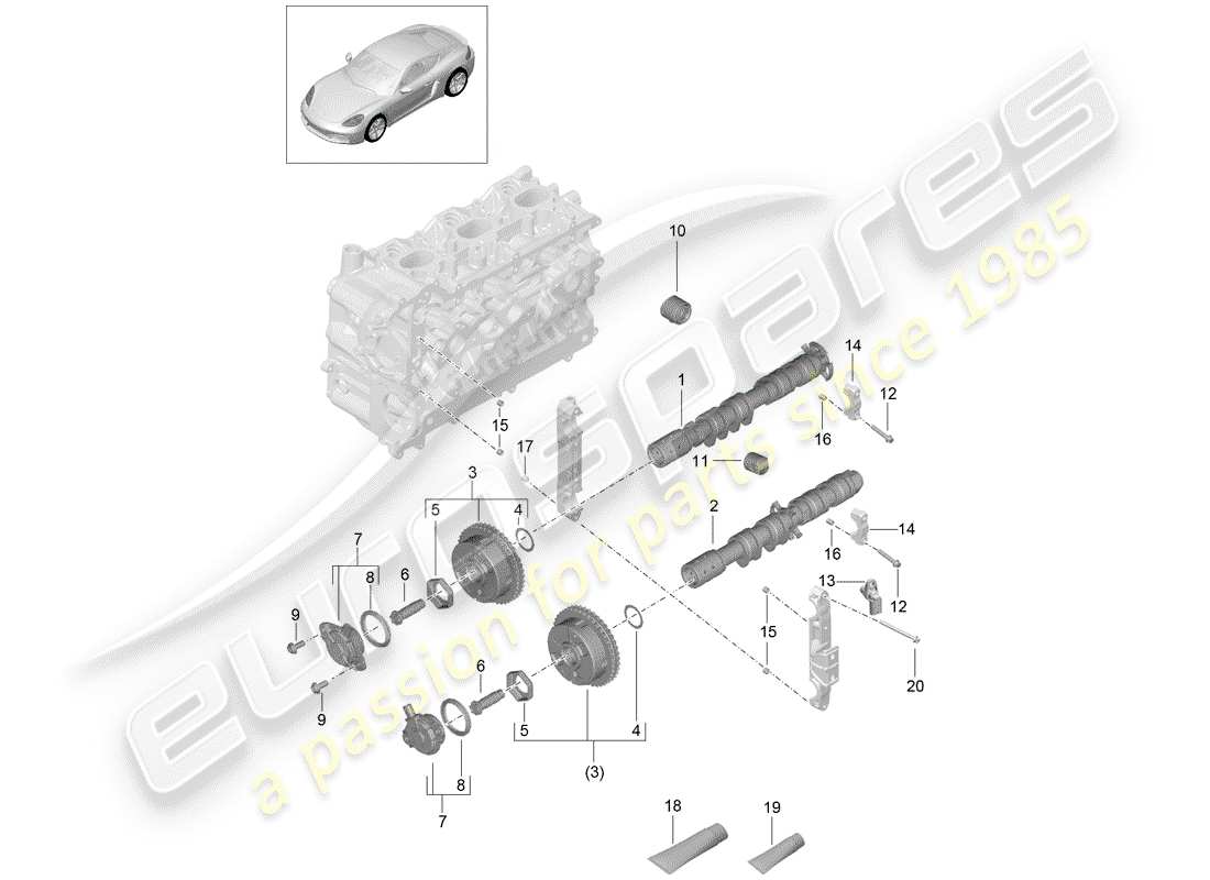 porsche 2017 (718 cayman) diagramma delle parti dell'albero a camme