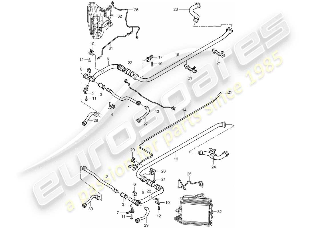 porsche 2008 (997-1 gt3) raffreddamento ad acqua 2 diagramma delle parti
