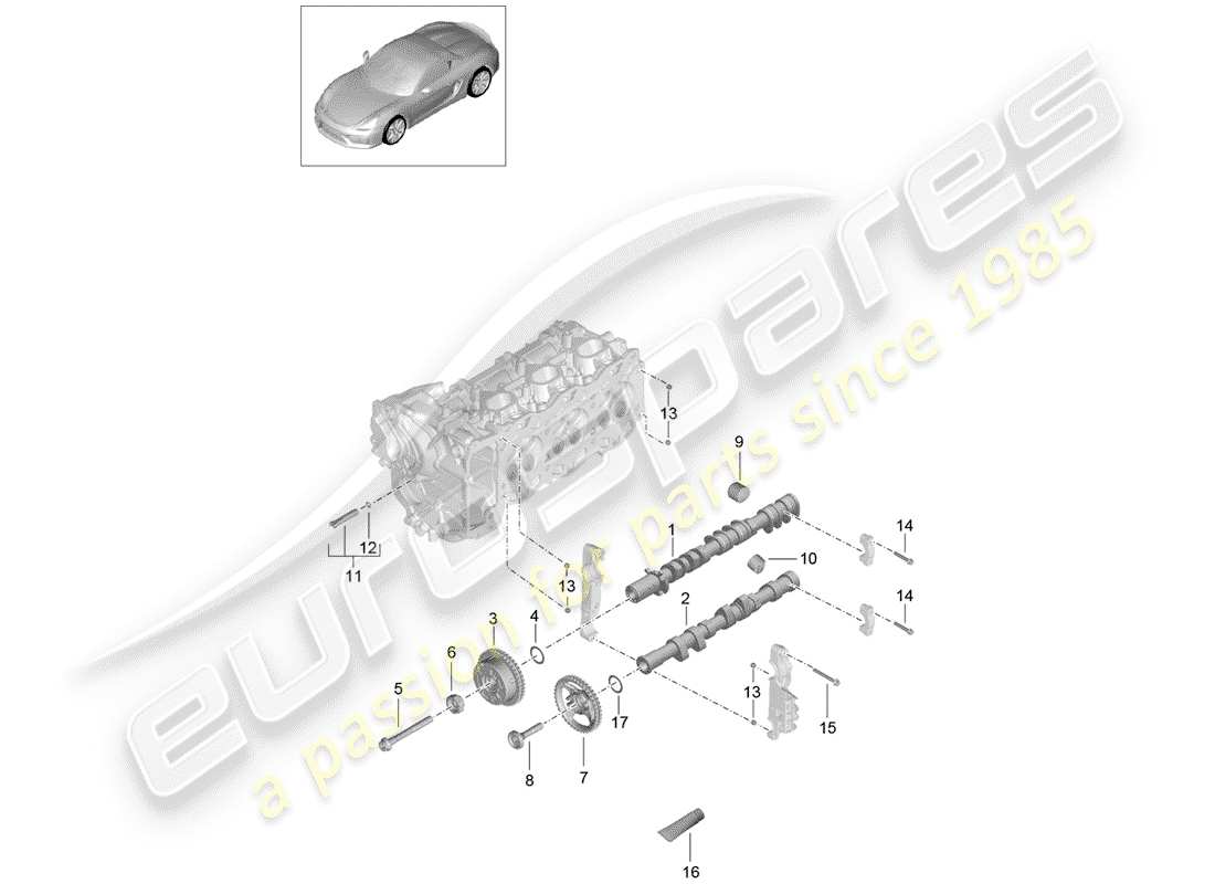 porsche 2016 (981 boxster spyder) albero a camme diagramma delle parti