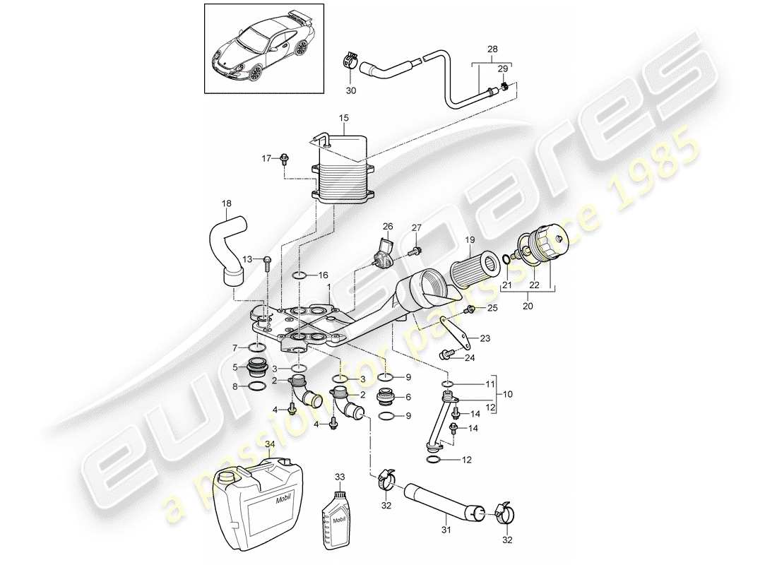 porsche 2008 (997-1 gt3) schema delle parti filtro olio