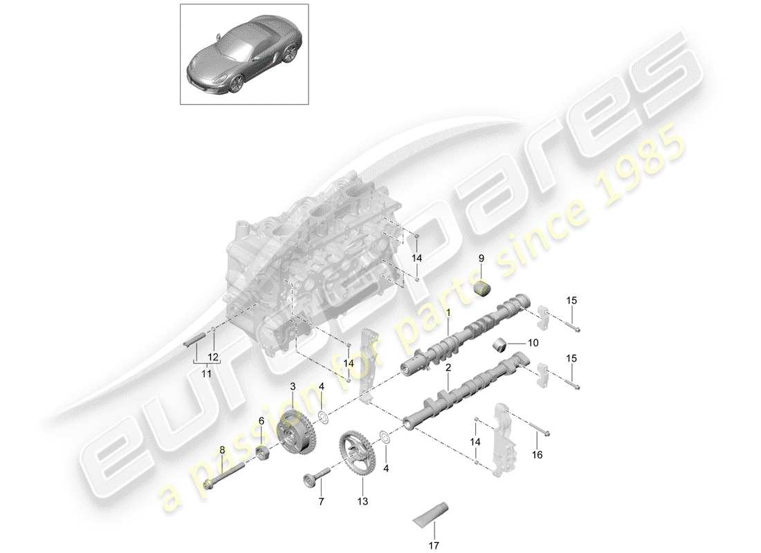 porsche 2015 (981 boxster) diagramma delle parti dell'albero a camme