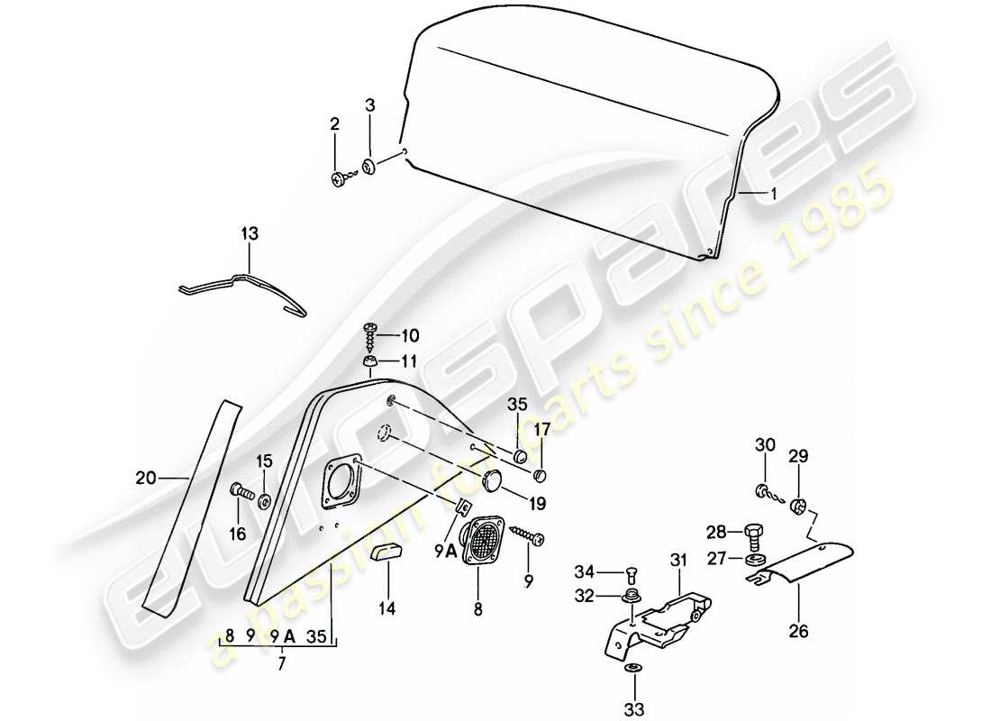 porsche 1989 (911) attrezzature interne diagramma delle parti