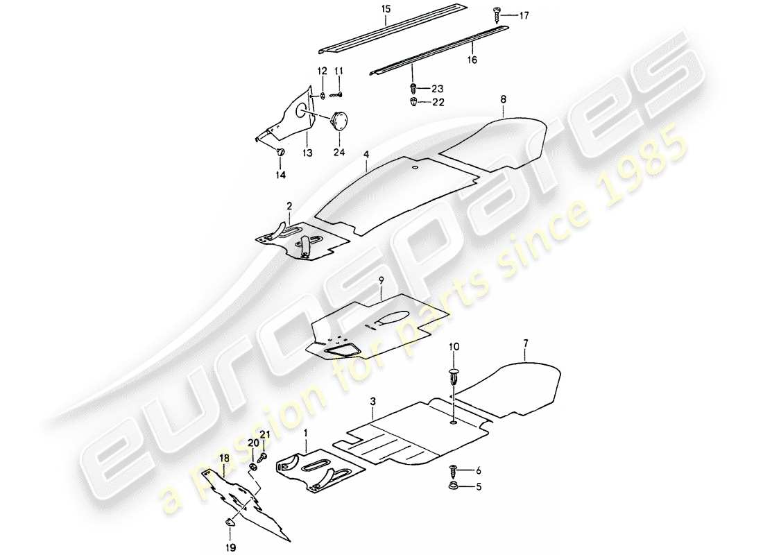 porsche 1990 (964) finiture - vano piedi - moquette staccabile diagramma delle parti