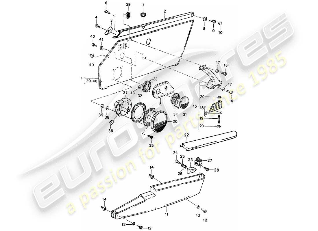 porsche 1990 (964) dotazioni interne - porte diagramma delle parti