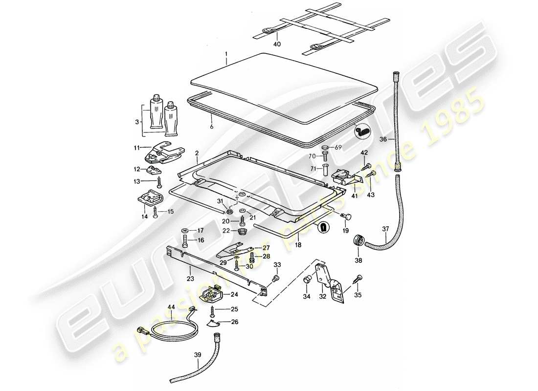 porsche 1993 (968) tetto sollevabile diagramma delle parti