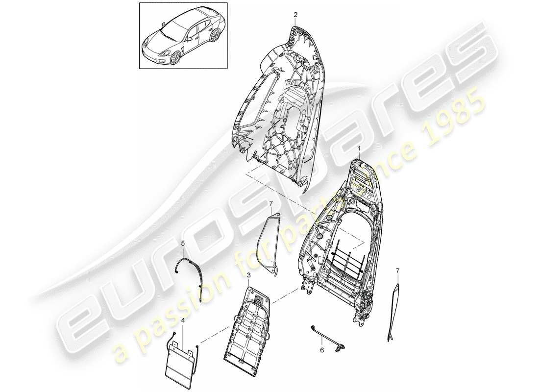 porsche 2011 (panamera 970) guscio dello schienale schema delle parti
