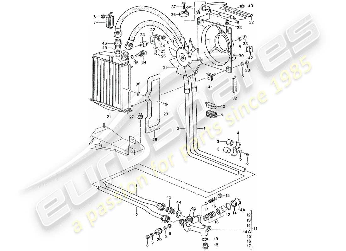 porsche 1990 (964) radiatore olio - linee diagramma delle parti