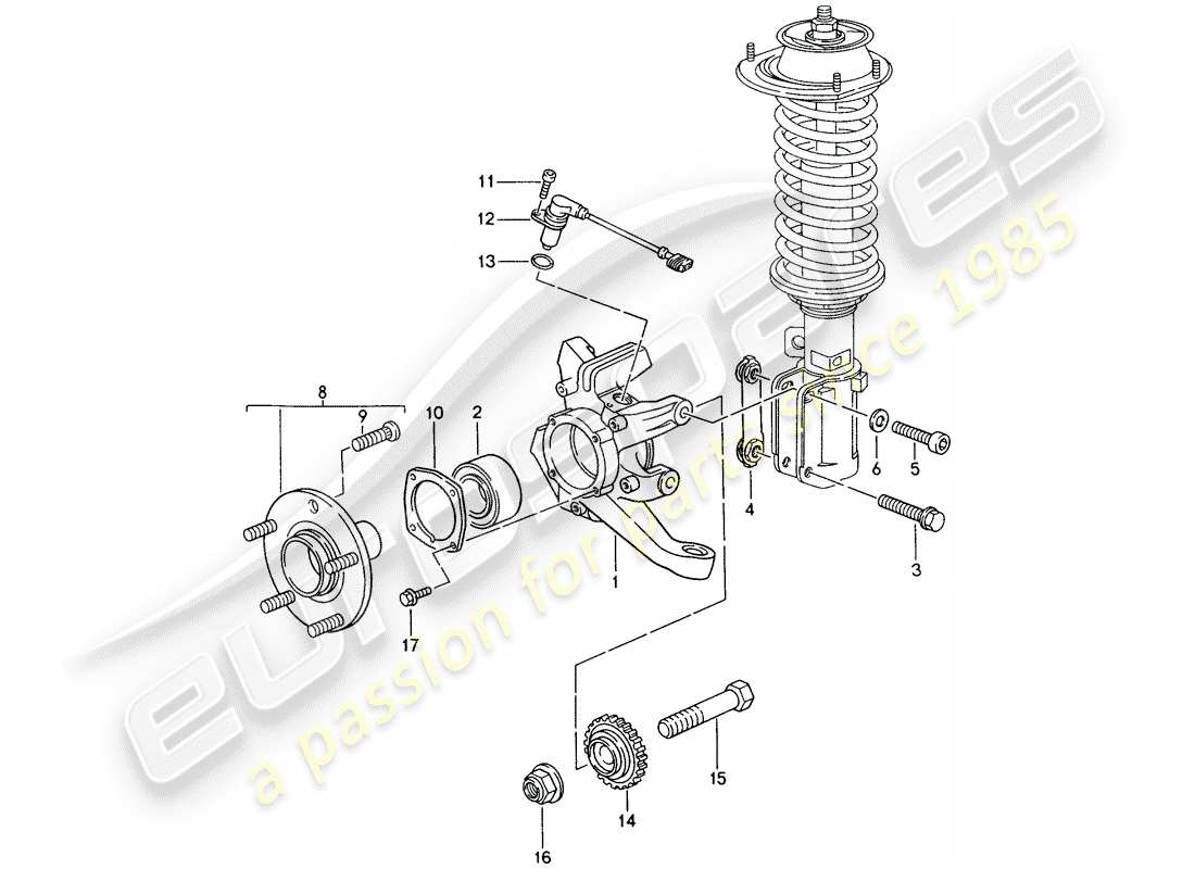 porsche 1995 (993) portaruota - mozzo ruota diagramma delle parti