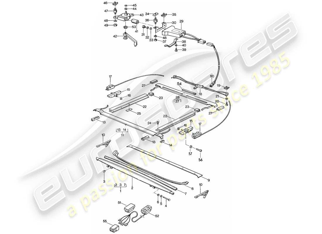 porsche 1978 (928) tetto apribile - parti di installazione schema delle parti
