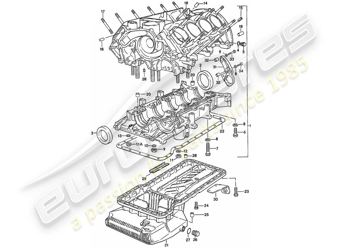 porsche 1986 (928) basamento - set di riparazione per manutenzione - vedi illustrazione: esploso delle parti